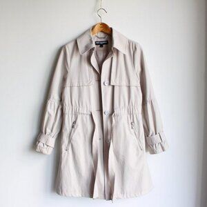 Karl Lagerfeld Cream Ivory Designer Trench Coat Raincoat Jacket (Modified)